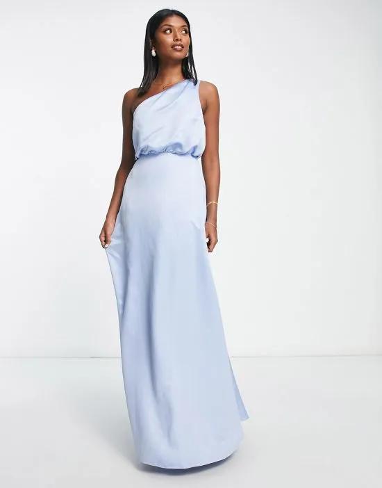 Bridesmaid one shoulder maxi dress in baby blue