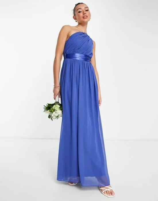 Bridesmaid one shoulder maxi dress in blue