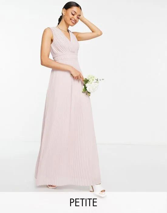 Bridesmaid pleat waistband maxi dress in mink pink