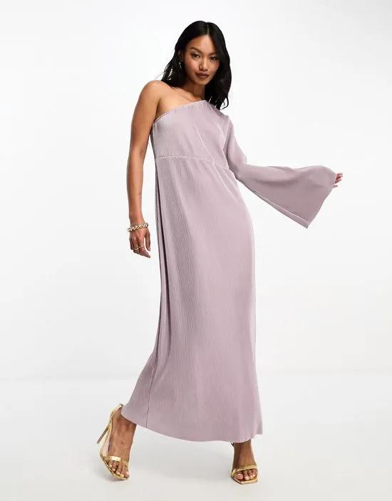 Bridesmaid plisse one shoulder midi dress in lavender