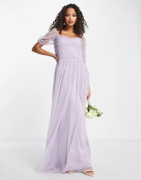 Bridesmaid puff sleeve maxi dress in lilac