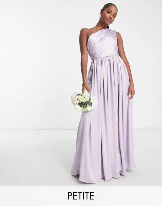 Bridesmaid satin one shoulder thigh split dress in lilac