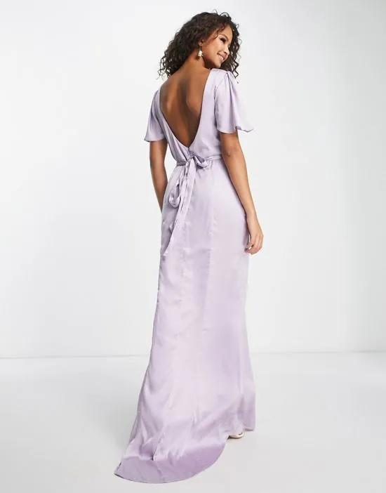 Bridesmaid satin scoop back maxi dress in lilac