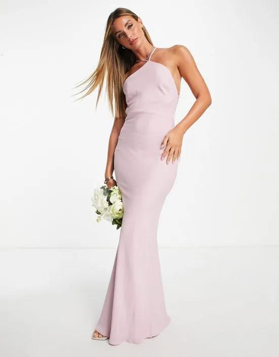 Bridesmaid soft halter bias maxi dress in lilac