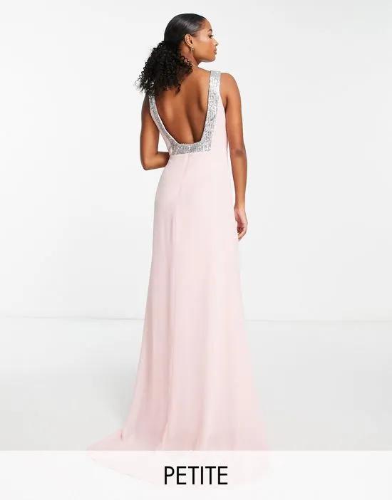Bridesmaid square back embellished maxi dress in light pink
