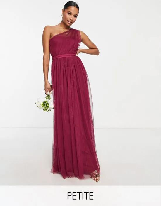 Bridesmaid tulle one shoulder maxi dress in red plum