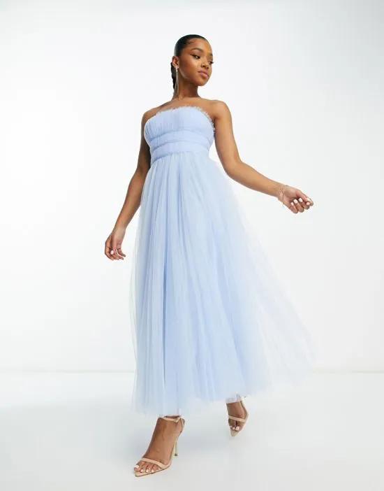 Bridesmaids channeled bodice tulle maxi dress in light blue