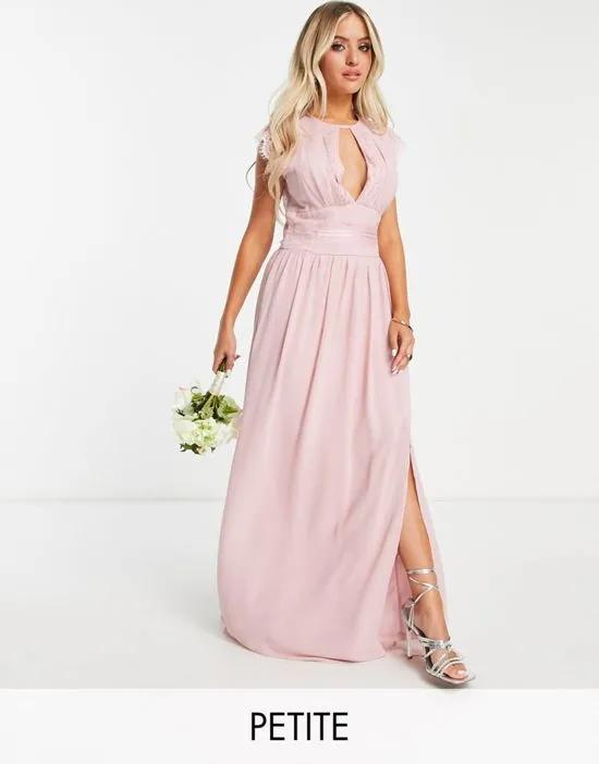 Bridesmaids chiffon maxi dress with lace detail in mauve