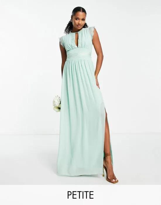 Bridesmaids chiffon maxi dress with lace detail in sage