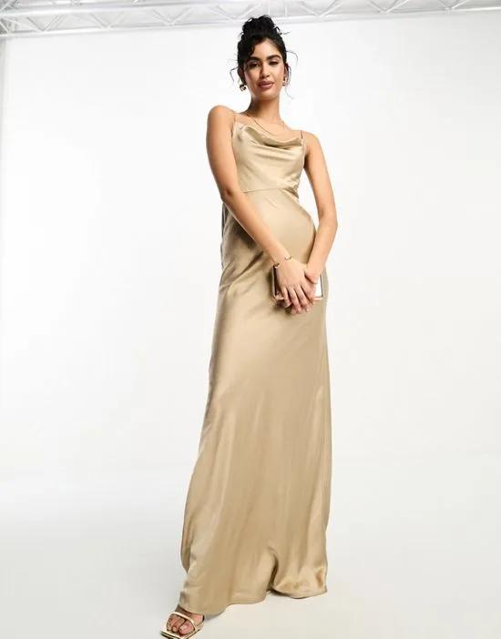 Bridesmaids cowl front satin slip dress in champagne