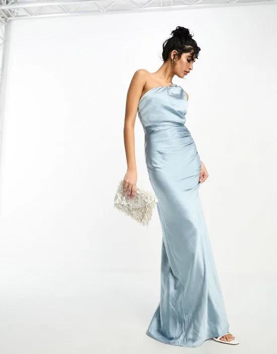 Bridesmaids one shoulder satin maxi dress in dusty blue