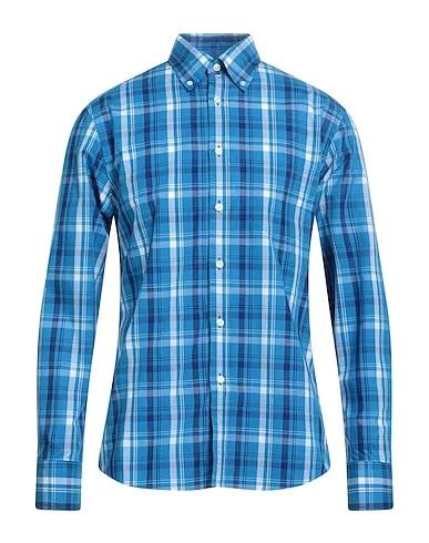 Bright blue Plain weave Checked shirt