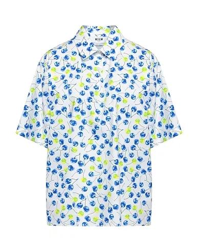 Bright blue Plain weave Floral shirts & blouses