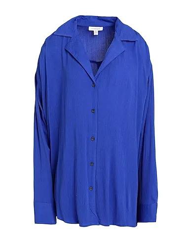 Bright blue Plain weave Solid color shirts & blouses