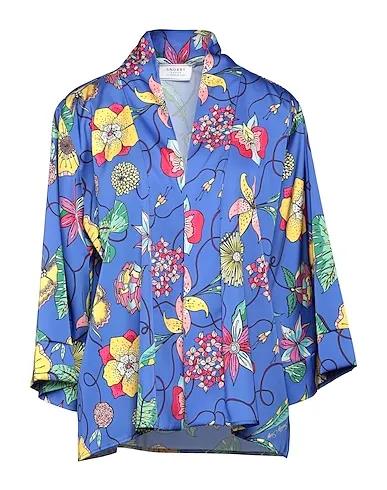 Bright blue Satin Floral shirts & blouses