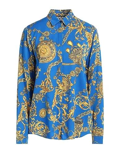 Bright blue Satin Patterned shirts & blouses