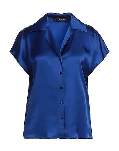 Bright blue Satin Solid color shirts & blouses