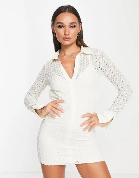 broderie backless mini shirt dress in ivory