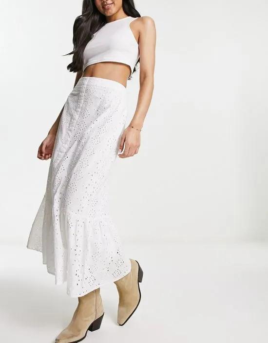 broderie button up midi skirt in ivory