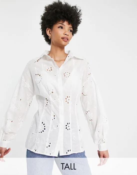 broderie corset shirt in white