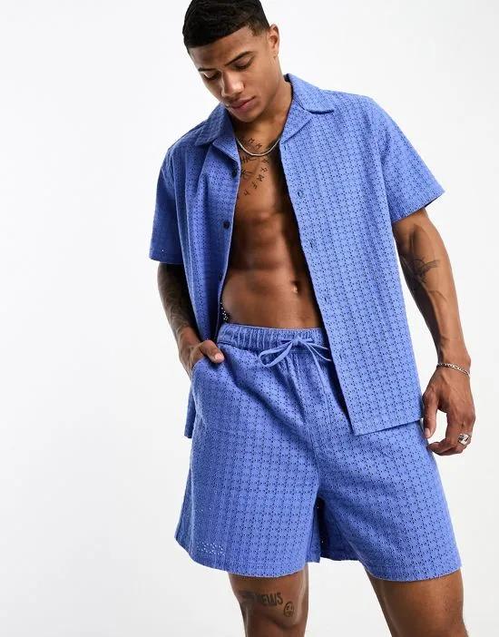 broderie shorts in shorter length in blue - part of a set