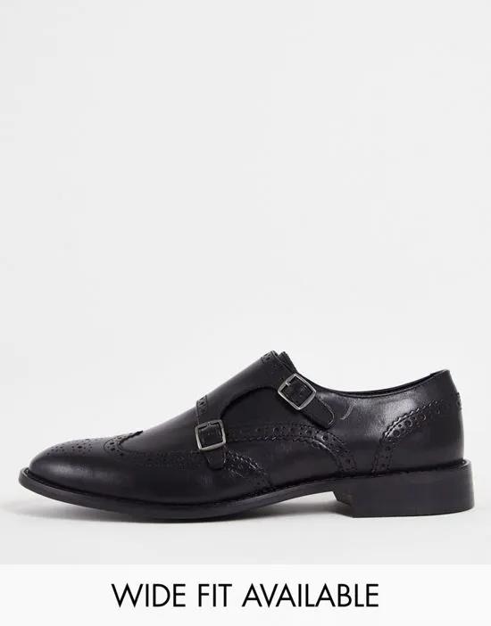 brogue monk shoes in black leather