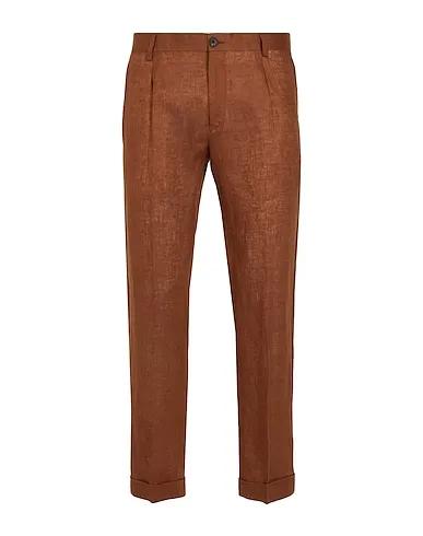 Brown Boiled wool Casual pants LINEN PLEATED SLIM-FIT CHINO

