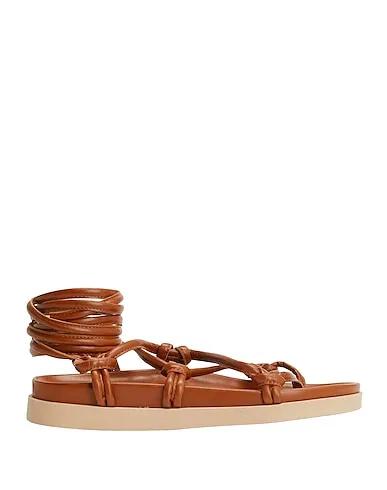 Brown Flip flops LEATHER LACE-UP FLAT TOE-POST SANDALS
