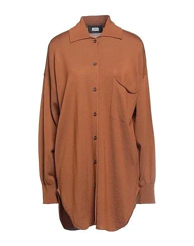 Brown Knitted Solid color shirts & blouses