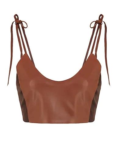 Brown Leather Cami LEATHER STRINGS BRALETTE TOP