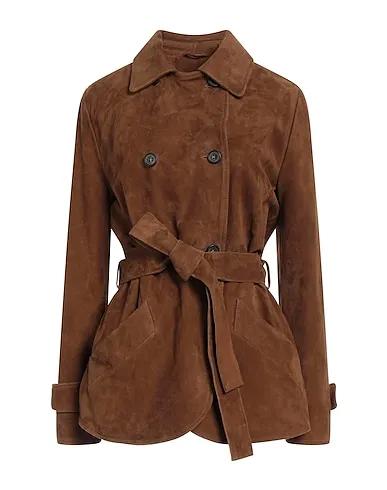 Brown Leather Double breasted pea coat