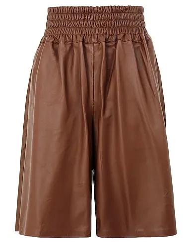 Brown Leather Leather pant LEATHER PULL-ON BERMUDA 
