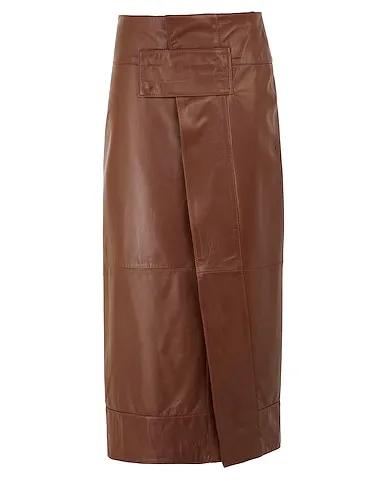 Brown Leather Midi skirt LEATHER WRAP BELTED MIDI SKIRT
