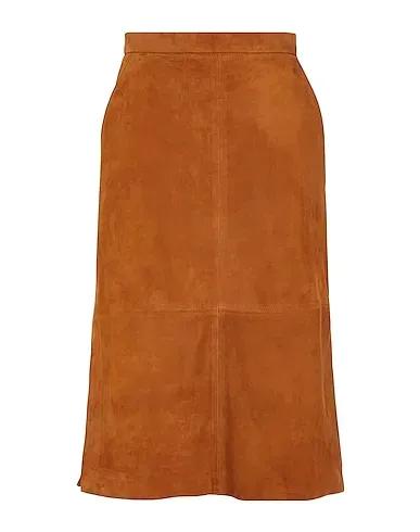 Brown Leather Midi skirt SUEDE LEATHER SIDE-SLIT MIDI SKIRT
