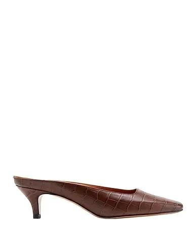 Brown Leather Mules and clogs CROC PRINTED LEATHER MULE
