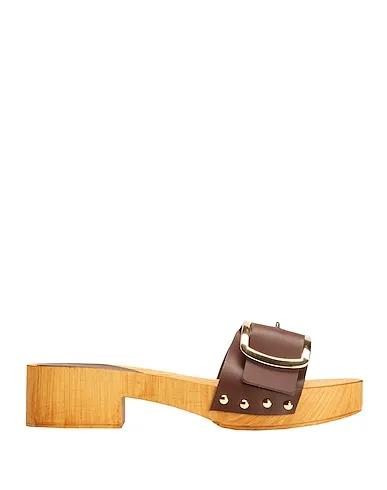 Brown Leather Mules and clogs EMBELLISHED LEATHER CLOG
