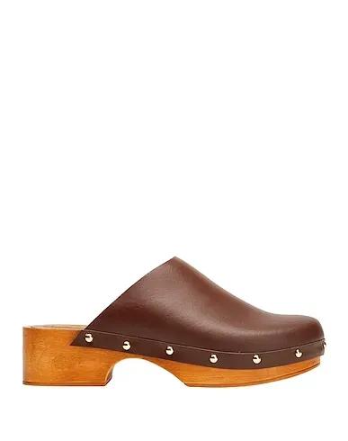 Brown Leather Mules and clogs SPLIT LEATHER CLOG
