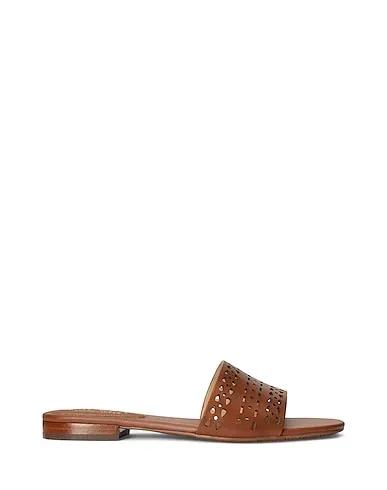Brown Leather Sandals ANDEE PERFORATED LEATHER SLIDE SANDAL
