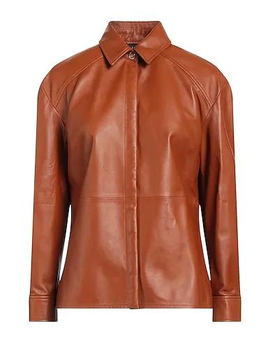 Brown Leather Solid color shirts & blouses