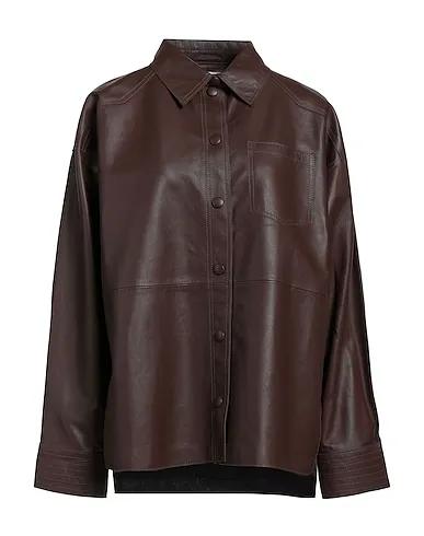 Brown Leather Solid color shirts & blouses