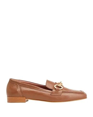 Brown Loafers LEATHER SQUARE TOE PENNY LOAFERS WITH HORSEBIT
