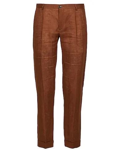 Brown Plain weave Casual pants LINEN PLEATED SLIM-FIT CHINO