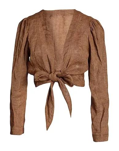 Brown Plain weave Linen shirt