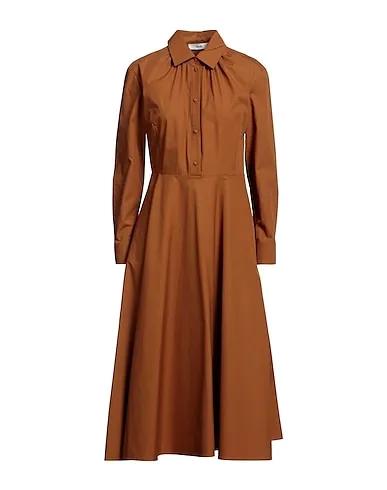 Brown Plain weave Midi dress