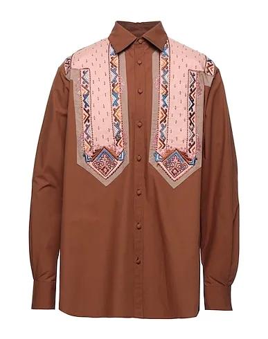 Brown Plain weave Patterned shirt