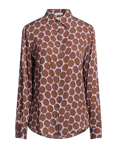 Brown Plain weave Patterned shirts & blouses