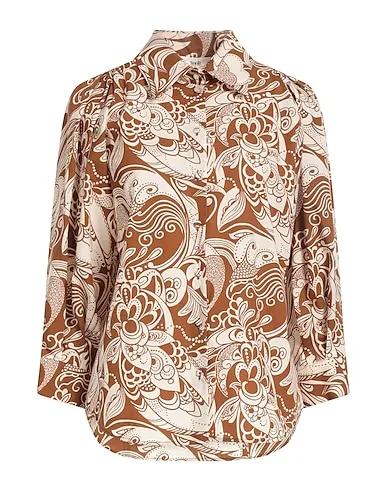 Brown Plain weave Patterned shirts & blouses