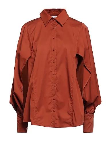 Brown Poplin Solid color shirts & blouses
