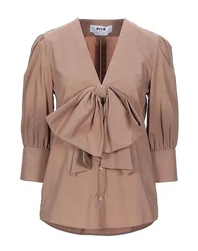 Brown Poplin Solid color shirts & blouses