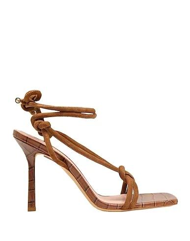 Brown Sandals CROC LEATHER SQUARE TOE SUEDE LACE-UP SANDAL
